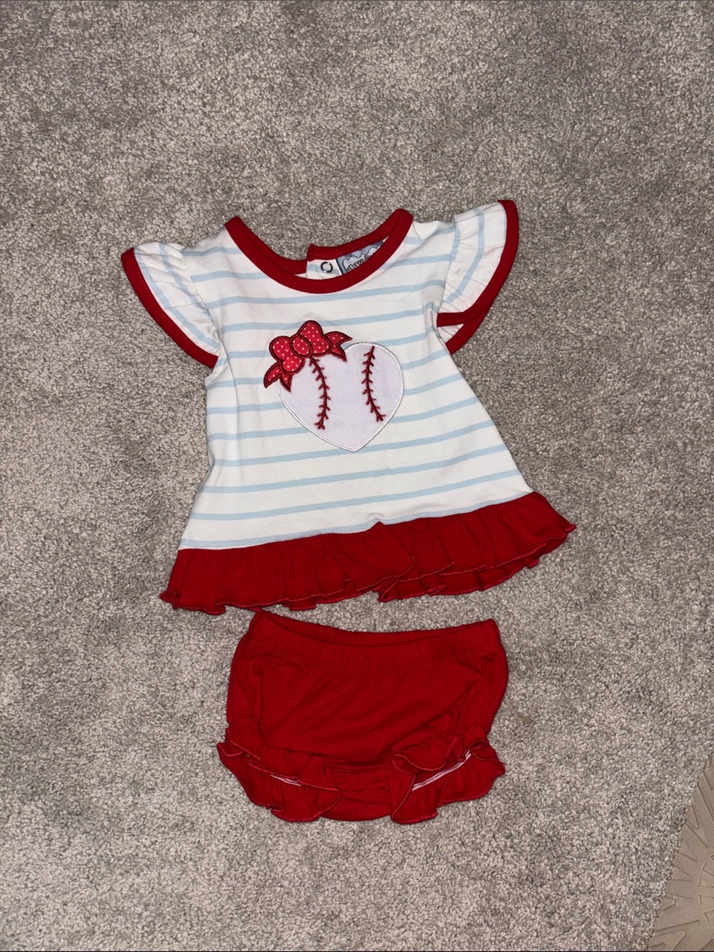 Red & White Striped Ruffle Top with Red Bloomers - Kids